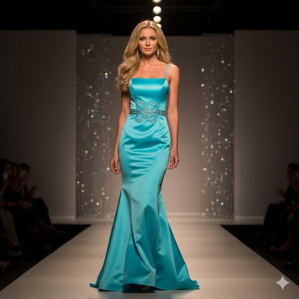 Chic Satin Turquoise Dress